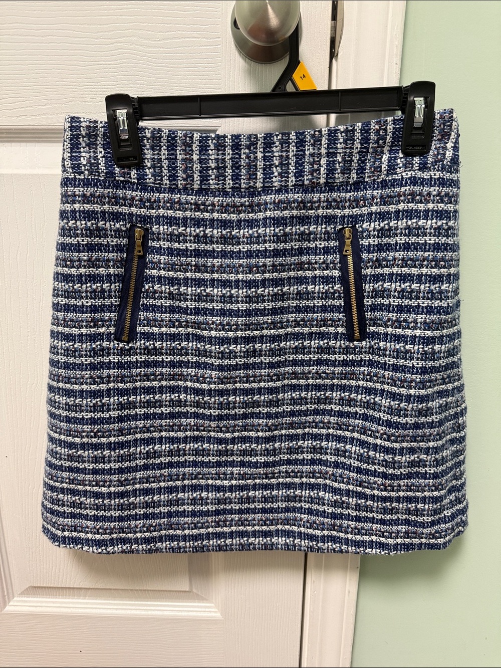 LOFT Blue and White Tweed A-Line Mini Skirt